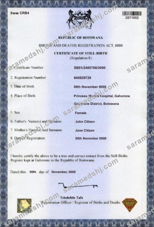 Botswana birth certificate template in PSD format